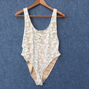 Forever 21 Swimsuit Medium Cream Lace Crochet Cheeky Coquette Boho